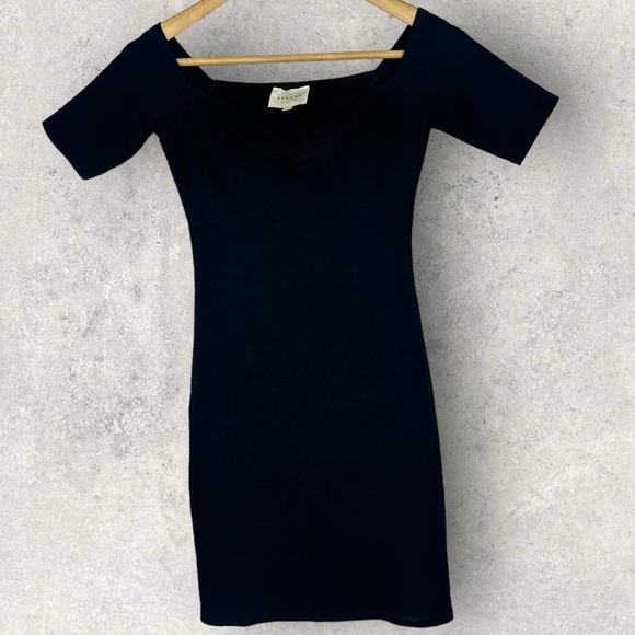 Sezane Coraline Dress Black‎ Size XS Minimalist French Sweetheart V-Neck Bodycon - Picture 4 of 12